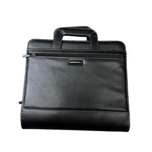 Samsonite Black Leather Zip Portfolio Binder Organizer 13.5x12 w/ Calculator